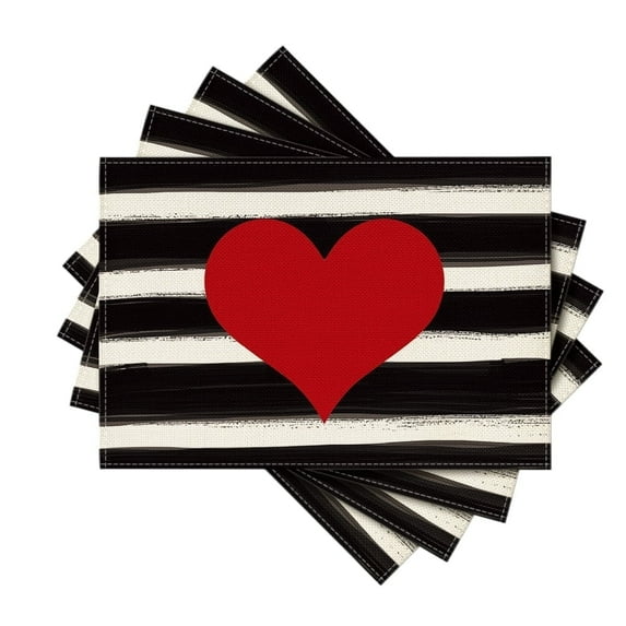 Sm:)e Watercolor Stripes Love Heart Valentine Placemats for Dining Table, 12 x 18 Inch Set of 4