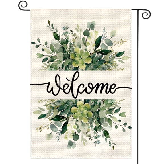 Sm:)e Weclome Eucalytptus Leaves Garden Flag 12x18 Inch, Double-Sided Printing, Outdoor Welcome Decor for Yards
