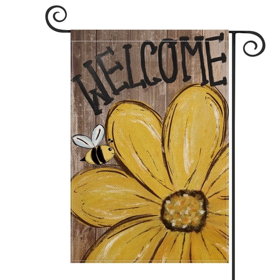 Sm:)e Wooden Welcome Bee Daisy Summer Garden Flag 12x18 Inch Double Sided