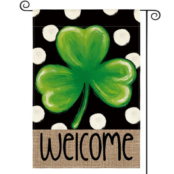 Sm:)e Welcome Lucky Clover St. Patrick's Day Garden Flag Polka Dot 12 x 18 Inch Patricks Day Decoration