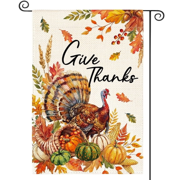 Sm:)e Welcome Pumpkin Turkey Corn Thanksgiving Garden Flag 12 x 18 Inch, Double-Sided Printing, Outdoor Welcome Decor for Yards