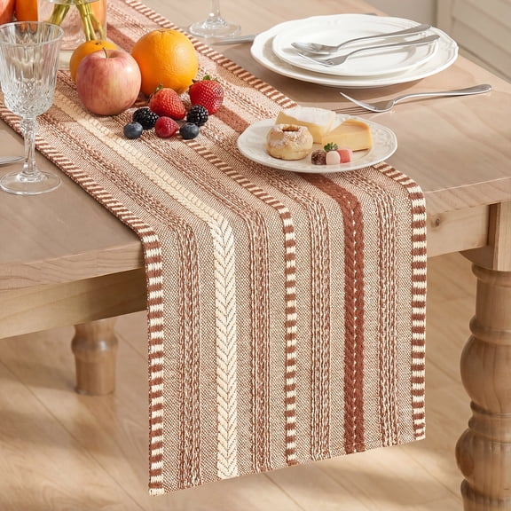 Sm:)e Wheat Ear Caramel Farmhouse Woven Table Runner 12x72 Inch, Seasonal Holiday Rustic Kitchen Dining Table Decoration for Home Party Decor