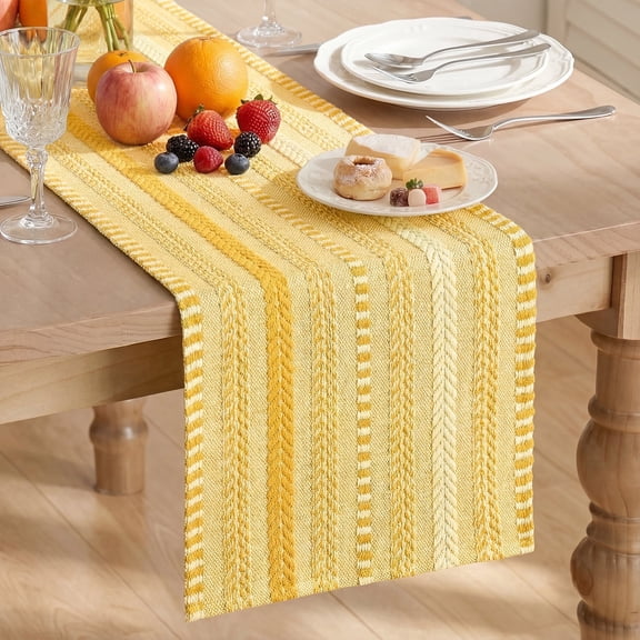 Sm:)e Wheat Ear Yellow Farmhouse Woven Table Runner 12x72 Inch, Seasonal Holiday Rustic Kitchen Dining Table Decoration for Home Party Decor