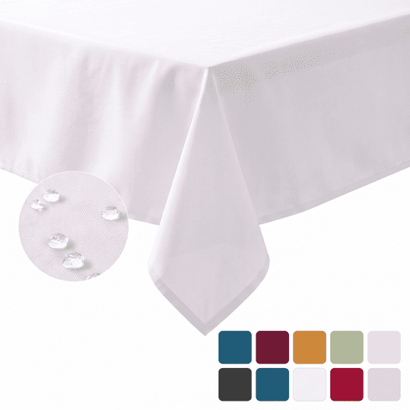Sm:)e White Farmhouse Style Waterproof Tablecloth 52x70 Inch, Yarn-Dyed Woven Table Cover for Dining Decor, Rectangle