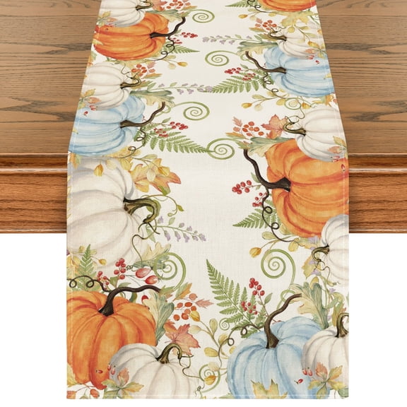 Sm:)e White Orange Blue Pumpkin Fall Table Runner 13x72 Inch, Seasonal Thanksgiving Fall Harvest Decor for Kitchen Dining Table Home Party