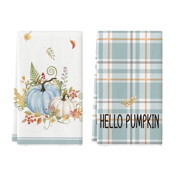 Sm:)e White Pumpkin Leaves Fall Thanksgiving Kitchen Dish Towels 18x26 Inch Set of 2