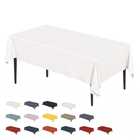 Sm:)e White Tablecloth 60 x 84 Inch, Stain and Wrinkle Resistant Polyester Dining Table Cover for Kitchen Outside Party Camping 4ft Table