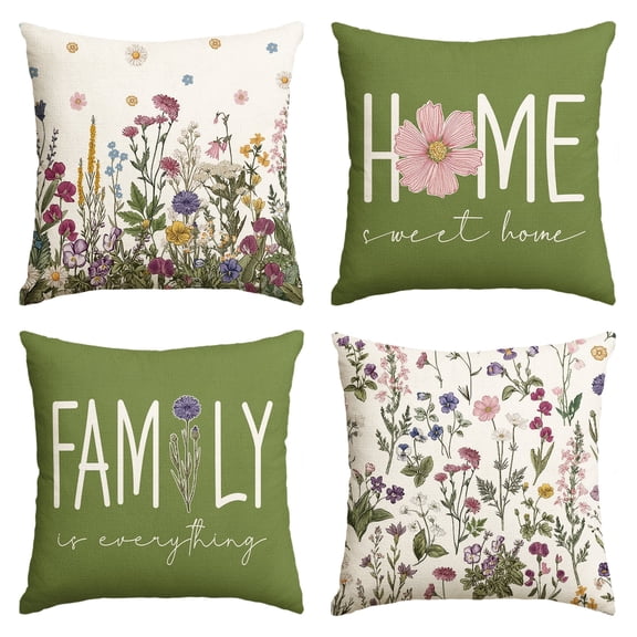 Sm:)e Wild Fern Spring Pillow Cover Set of 4 - 18x18 Inch Polyester Decorative Cushions