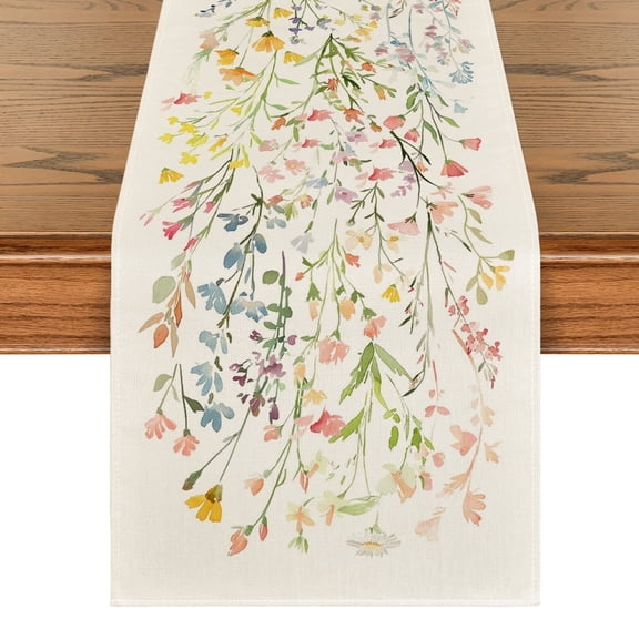 Sm:)e Wildflowers Bloom Flowers Spring Table Runner, Floral Kitchen Dining Table Decoration for Home Party Decor 13x72 Inch
