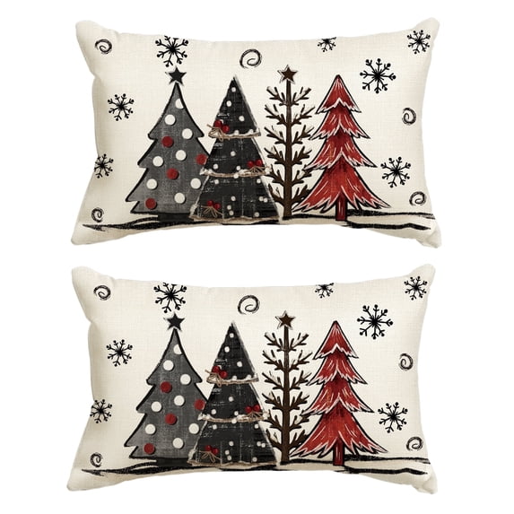 Sm:)e Winter Christmas Trees Outdoor Throw Pillow Cover 12x20 Inch Set of 2