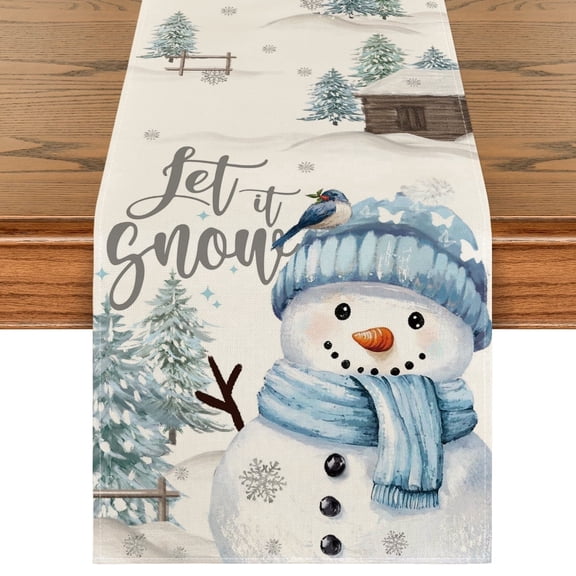 Sm:)e Xmas Trees Let It Snow Snowman Christmas Table Runner, Seasonal Winter Holiday Kitchen Dining Table Decoration for Home Party Decor 13x120 Inch