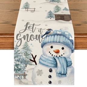 Sm:)e Xmas Trees Let It Snow Snowman Christmas Table Runner, Seasonal Winter Holiday Kitchen Dining Table Decoration for Home Party Decor 13x120 Inch