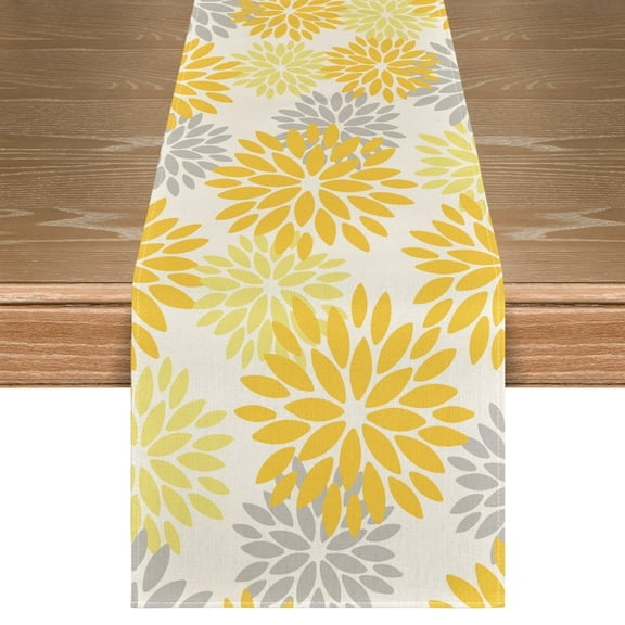 Sm:)e Yellow Dahlia Floral Pinnata Summer Table Runner 13x72 Inch, Spring Kitchen Dining Table Decoration for Home Party Decor