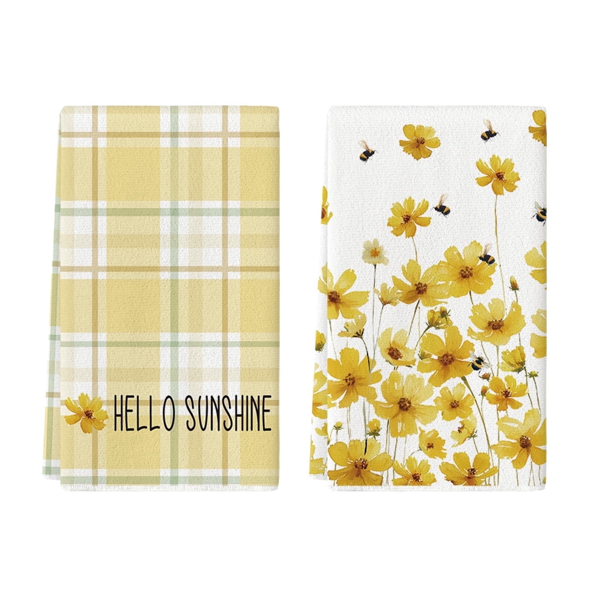 Smile Yellow Flowers Bee Hello Sunshine Spring Kitchen Towels Set of 2 ...