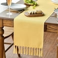 thumbnail image 1 of Sm:)e Yellow Tassel Table Runner, 13x90 Inch, Boho Linen Blend Rustic Farmhouse Style, Holiday Wedding Party Kitchen Table Decor, 1 of 6