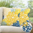 thumbnail image 1 of Sm:)e Yellow Blue Waterproof Dahlia Floral Throw Pillow Covers 18x18 Inch Set of 2, Outdoor Farmhouse Decorative Square Cushion Cases for Patio, Living Room, Sofa, Bed, 1 of 9