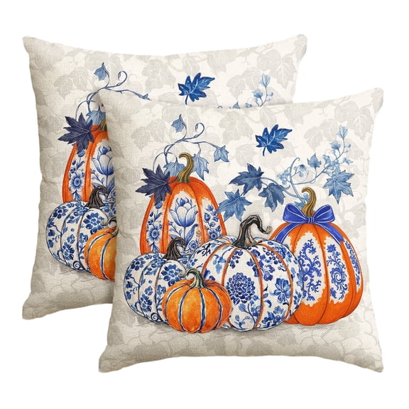 Sm:)e flower Pumpkin Fall Pillow Covers 18x18 Inch Set of 2, Cushion Covers for Sofa Seasonal Home Decor
