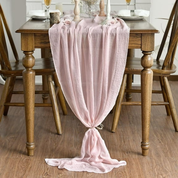 Sm:)e Blush Cheesecloth Table Runner 31 x 118 Inch Rustic Gauze Boho Chair Sashes for Bridal Shower Wedding Party Catering Home Decoration Supplies