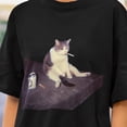 thumbnail image 1 of Sm0king Cat Tshirt, Funny Cat Tee, Cat Tshirt, Cat with Cigarette, Cat With Beer, 1 of 5
