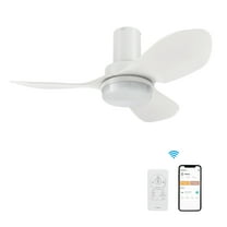 Smaair 36" 3 Blades White Flush Mount Ceiling Fan with Dim Light and Remote for Smart Home
