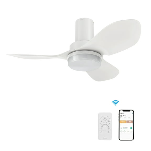 Smaair 36" 3 Blades White Flush Mount Ceiling Fan with Dim Light and Remote for Smart Home