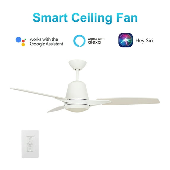 Smaair 52" 3 Blade White Smart Ceiling Fan with Wall Control and Light
