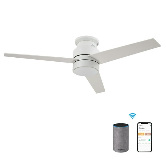 Smaair 52" 3 Blades White Smart Ceiling Fan with Light, Wall Control and Remote by Wifi App