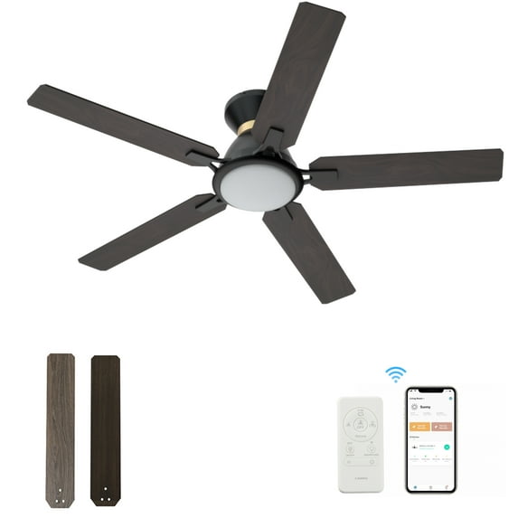 Smaair 52" 5-Blade Smart Rustic Ceiling Fan with Dim LED and Remote Reversible Blade