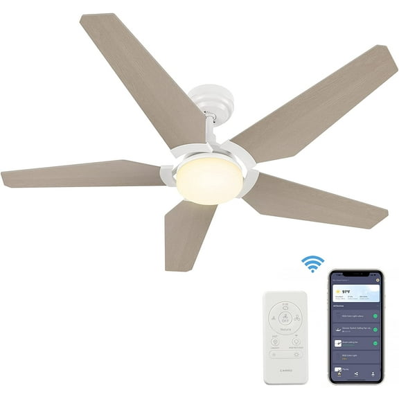 Smaair 52" Ceiling Fan with Remote and Dimmable LED Light for Bedroom Smart Home
