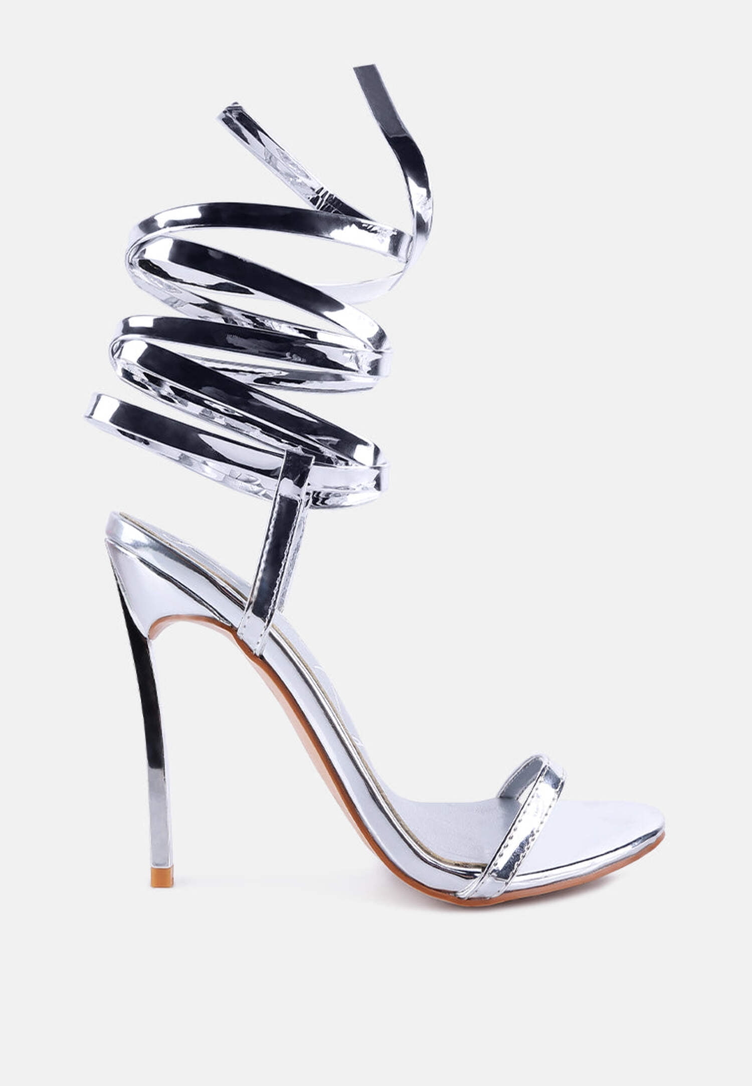 Silver Faux Leather Lace-Up Stiletto Heels