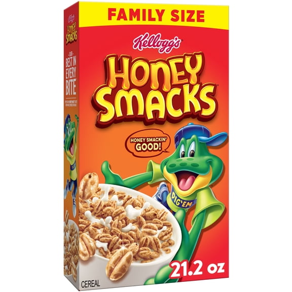 Kellogg's Honey Smacks Original Breakfast Cereal, Touch of Real Honey, Family Size, 21.2 oz