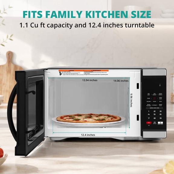 Smad 1.1 Cu ft Microwave Oven 1000W Output LED Display Kitchen 8 Auto Cook