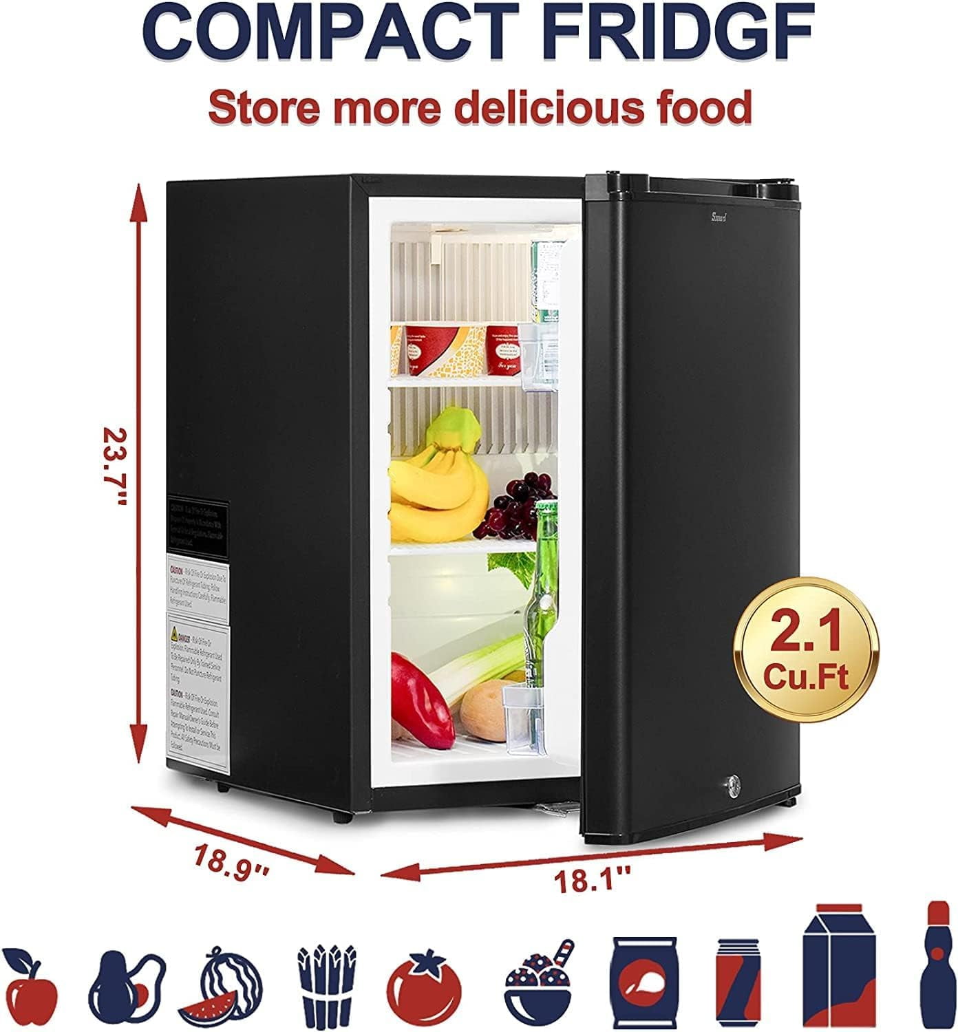 Smad 110V/12V Compact Refrigerator Quiet RV Truck Caravan Car Mini Fridge Lock Reversible Door 2.1 Cu ft
