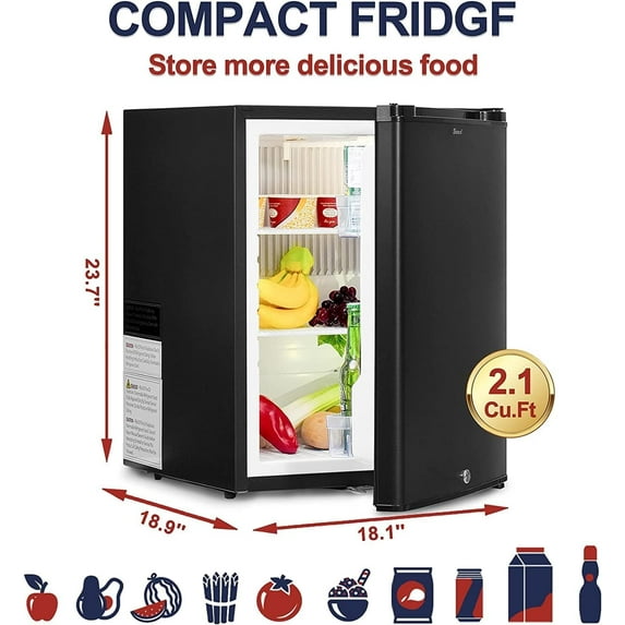 Smad 110V/12V Compact Refrigerator Quiet RV Truck Caravan Car Mini Fridge Lock Reversible Door 2.1 Cu ft