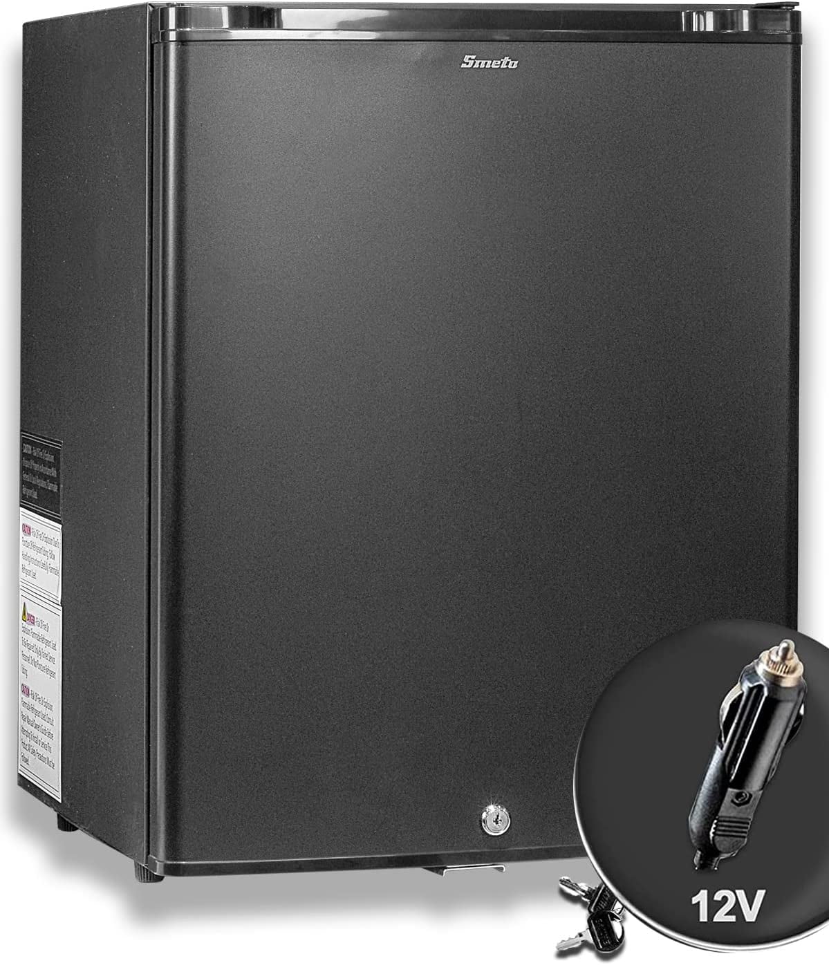 Smad 110V/12V No Noise RV Truck Caravan Compact Refrigerator Mini Fridge Lock Reversible Door 2.1 Cu ft Black