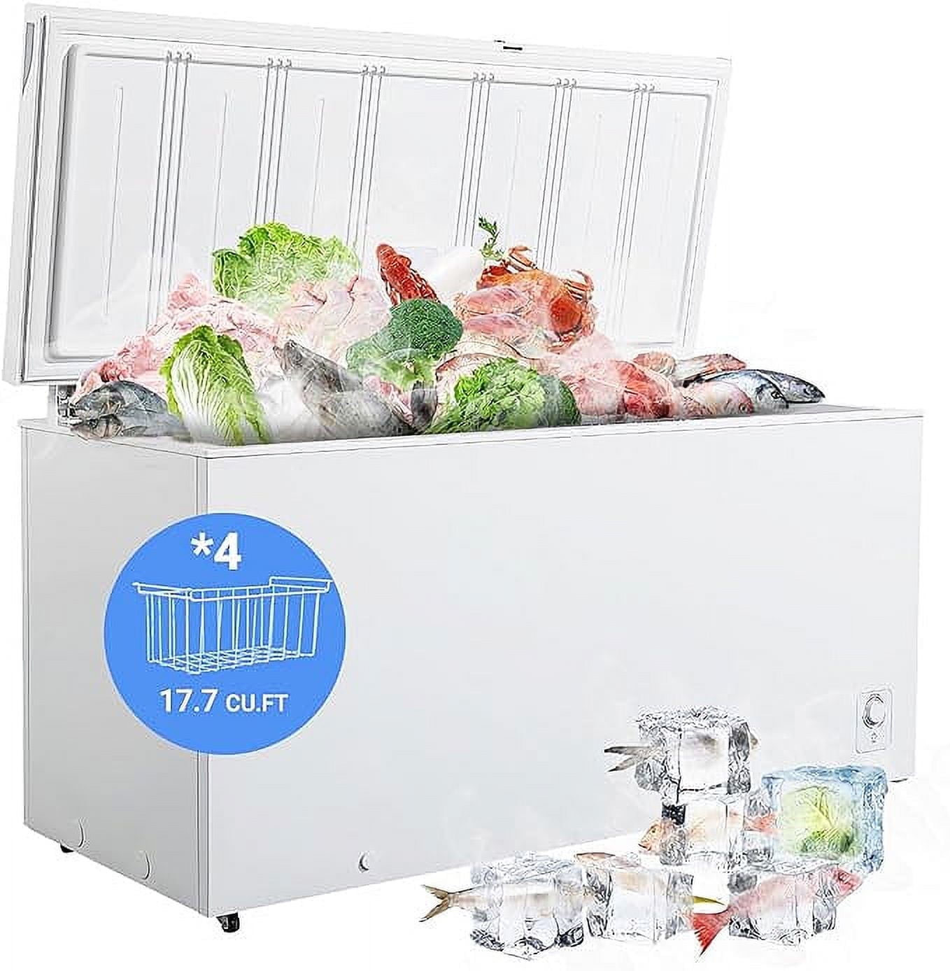 Smad 17.7 Cu ft Chest Deep Compact Freezer, Adjustable Thermostat, Removable Basket, Universal Wheels