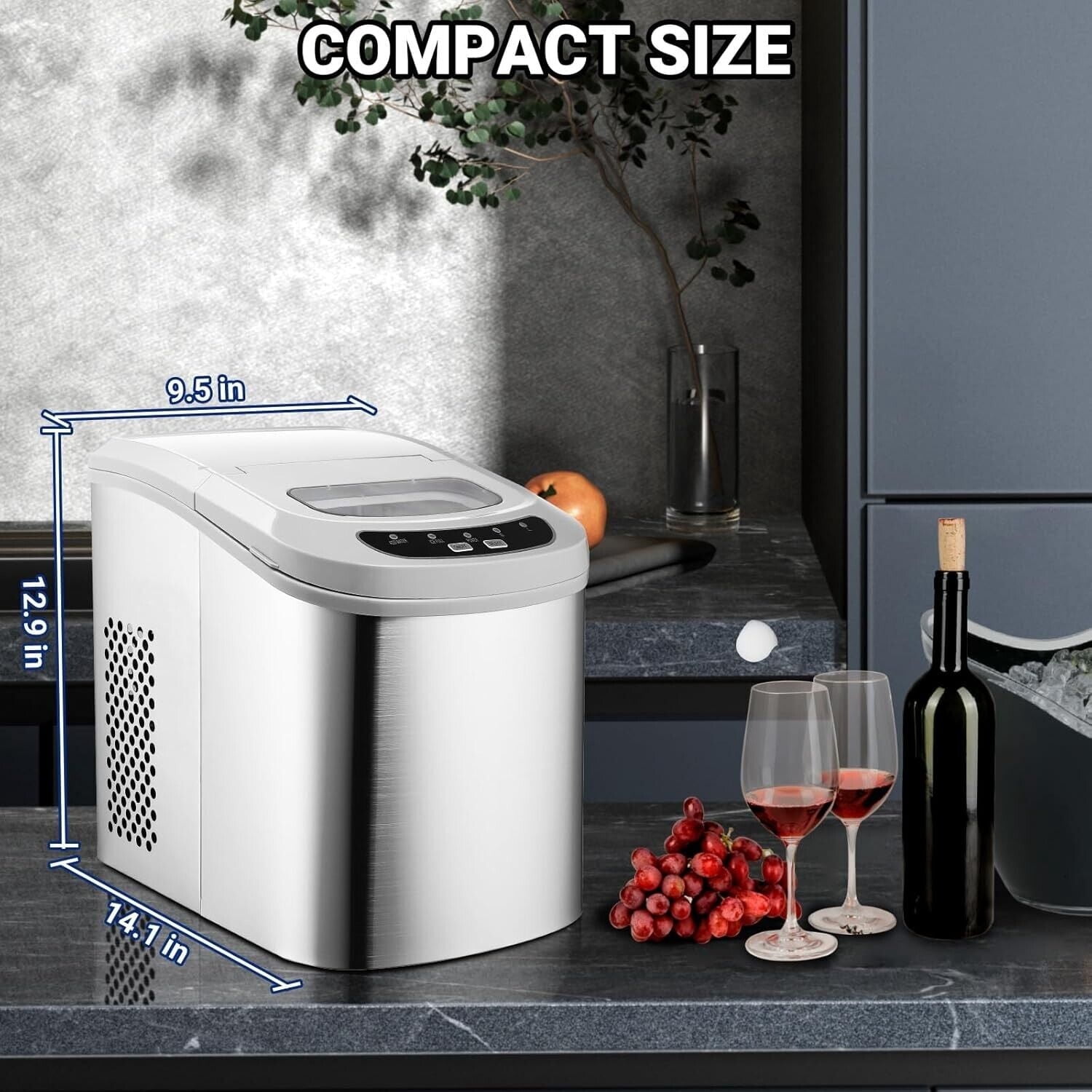 Smad 26Lbs Countertop Ice Maker Bullet-shaped Cube Machine Mini Make