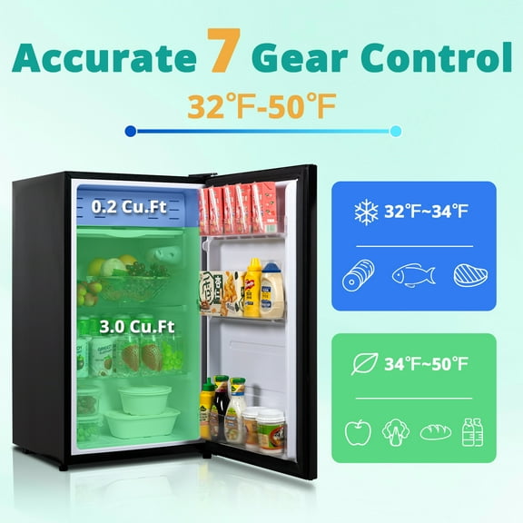 Smad 3.2 Cu ft Compact Refrigerator 115V Quiet Fridge Fresh Food Energy Saving Home Office Bedroom