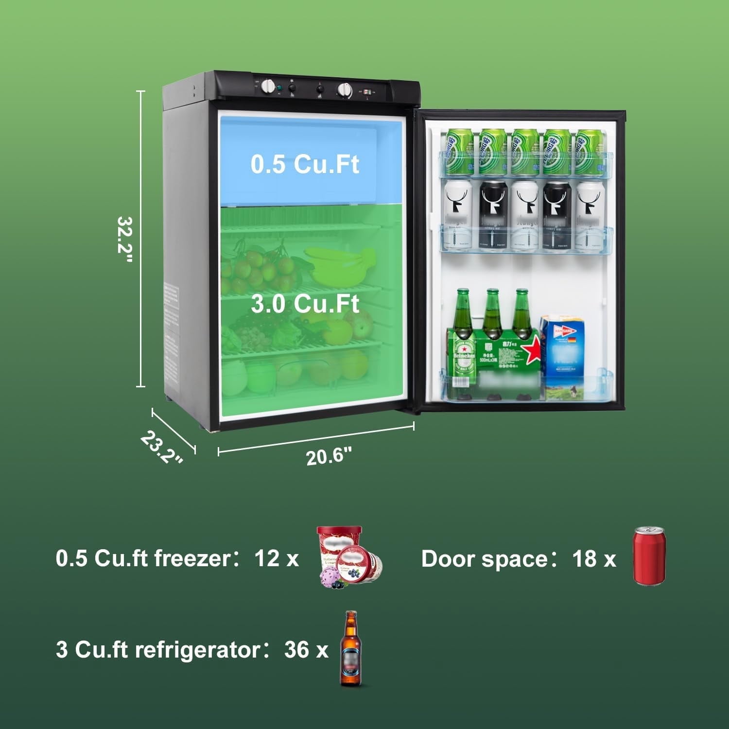 Smad 3.5 Cu.ft Refrigerator with Freezer 3 Way Gas/12V/110V Outdoor Caravan Offgrid Apartment