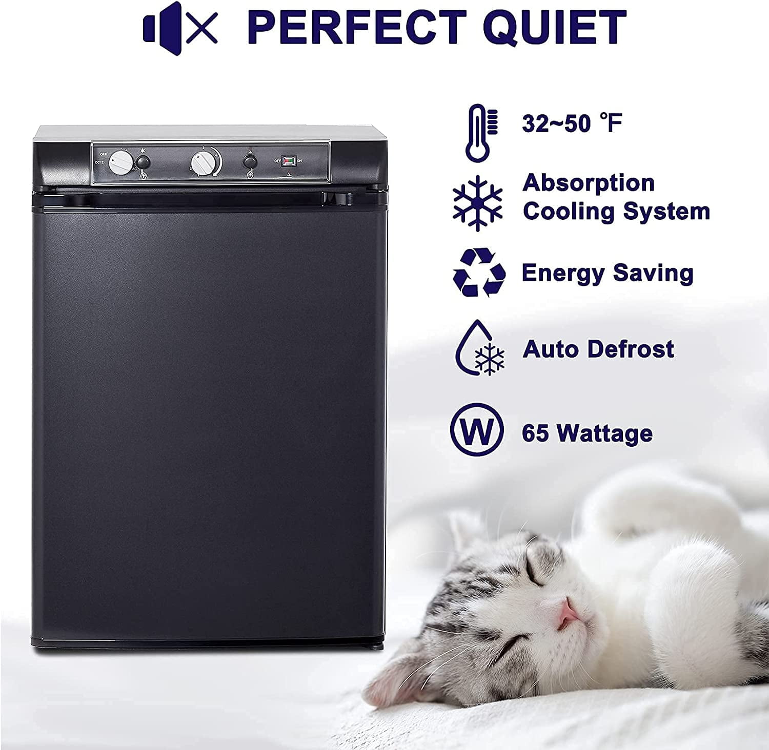 Smad 3 Way Black Refrigerator 110V 12V LPG Gas Propane 2.1 Cu.ft RV Camper Truck Off Grid Indoor & Outdoor