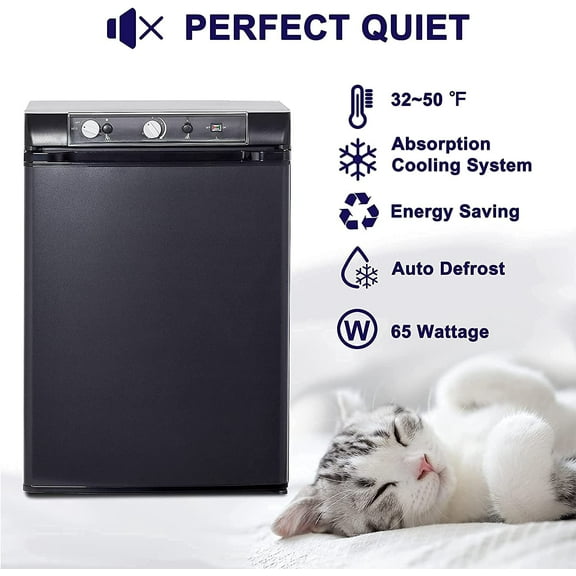 Smad 3 Way Black Refrigerator 110V 12V LPG Gas Propane 2.1 Cu.ft RV Camper Truck Off Grid Indoor & Outdoor