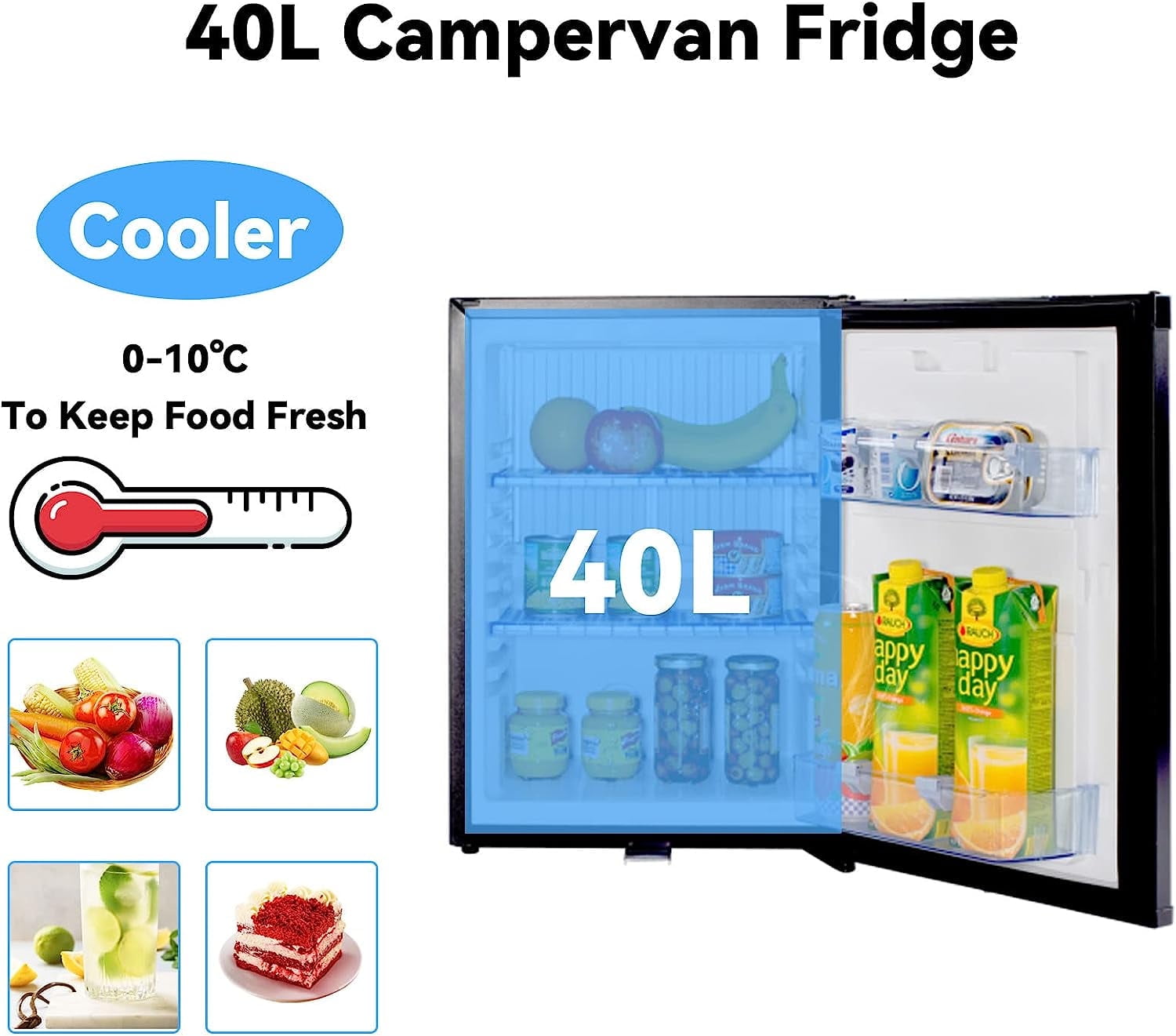 Smad Absorption Refrigerator 1.4 Cu ft Mini Fridge Quiet Compact 40L Truck Fridge 110V/12V Lock