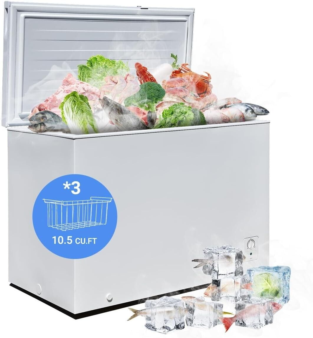 Smad Chest Freezer 10.5 Cu.Ft Large Deep Freezer Adjustable Thermostat