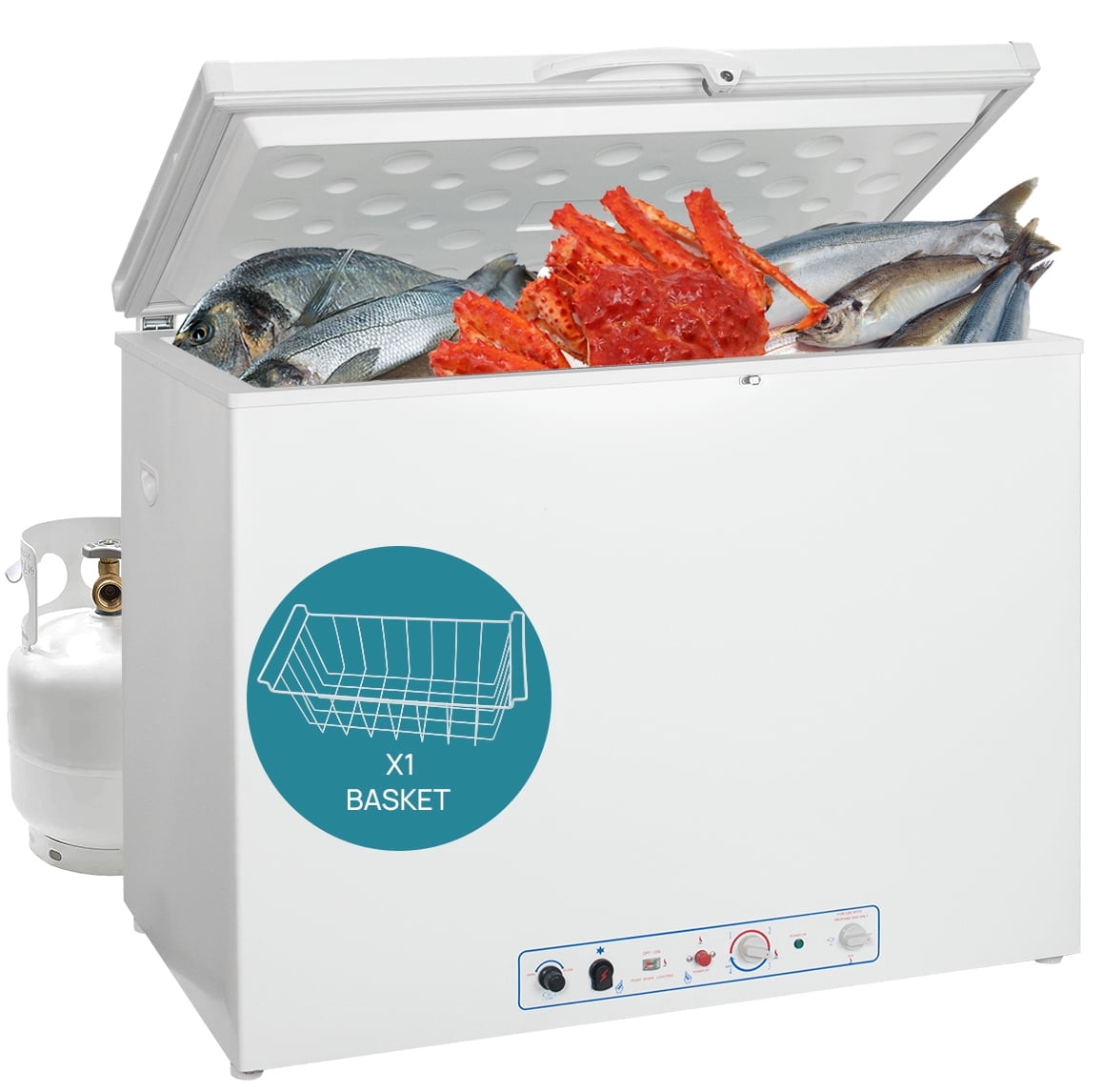 Smad Chest Freezer, LPG/110V-120V 2 Way Propane 200L with Lock Top Open Door for Outdoor White