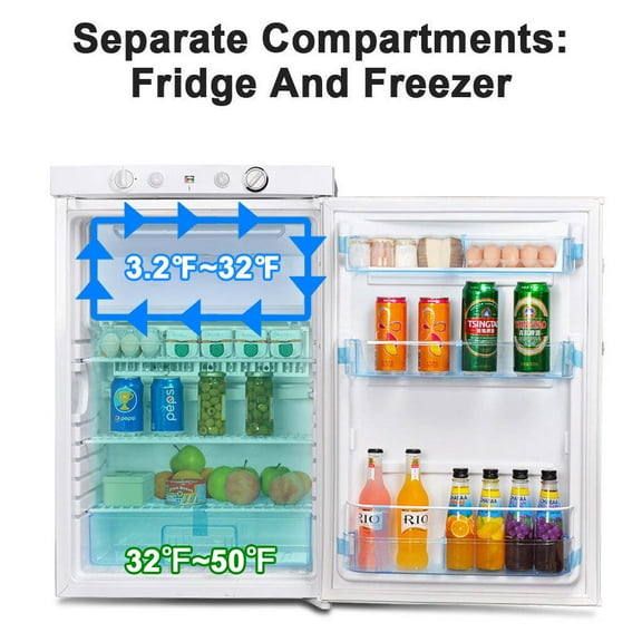Smad Gas Propane Refrigerator 3.5 Cu ft Freezer 12V 110V RV Camping Fridge Home Apartment