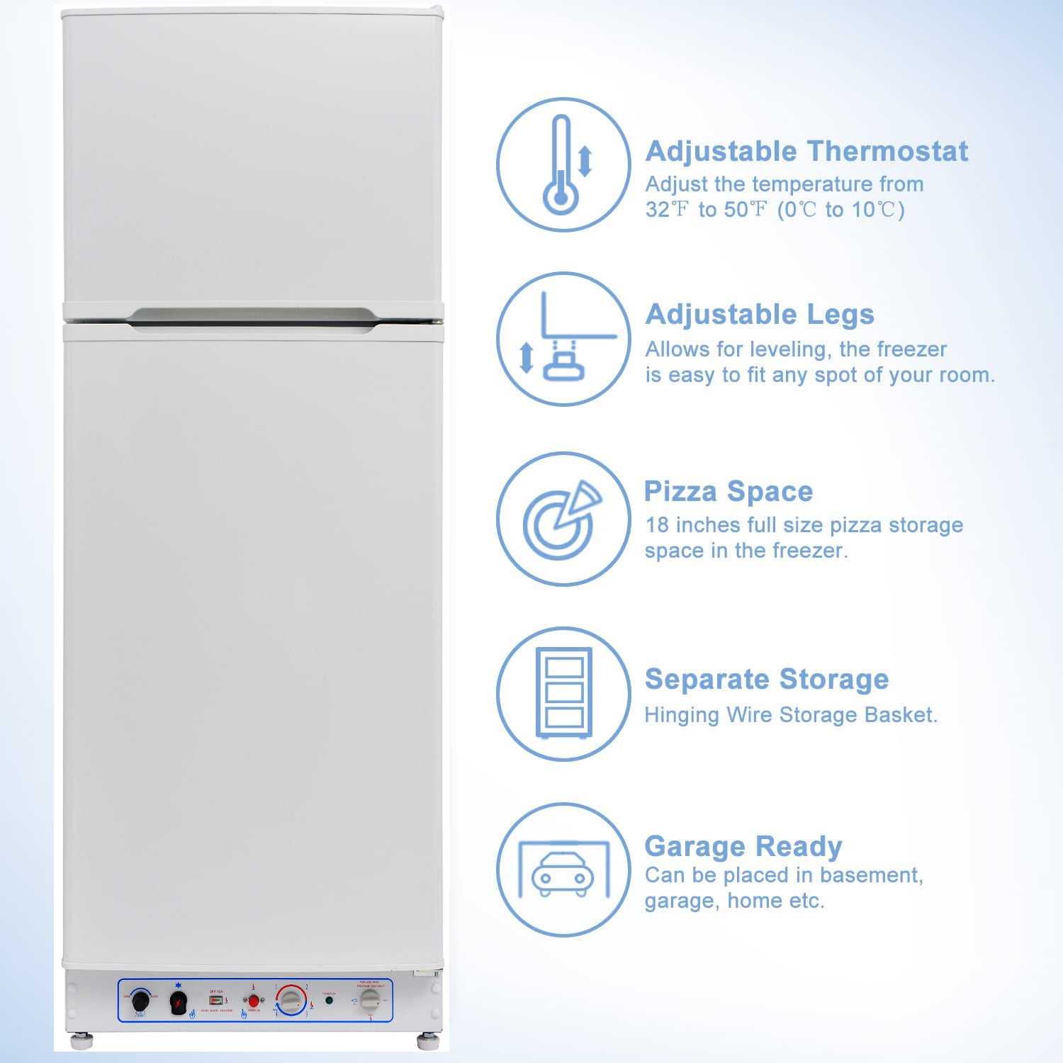 Smad Propane Refrigerator with Freezer 9.3 Cu ft 110V Fridge for Garage RV Food Truck Off Grid