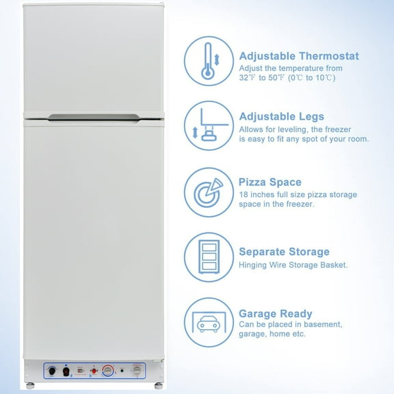 Smad Propane Refrigerator with Freezer 9.3 Cu ft 110V Fridge for Garage RV Food Truck Off Grid