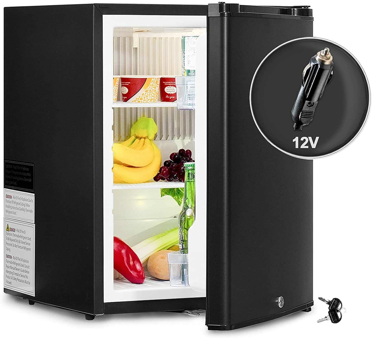 Smad Quiet 110V/12V Compact Refrigerator RV Truck Caravan Car Fridge Reversible Door 2.1 Cu ft Lock
