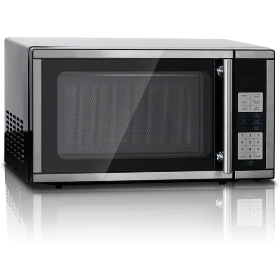 Smad Small Microwave Countertop 0.7 Cu.Ft with Removable Turntable and Child Lock, 700W Compact Microwave with 6 Auto Menus for Apartments, Dorm and Kitchen, Stainless Steel