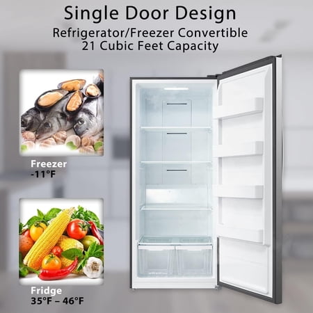 Smad Upright Freezer, Standup 21 Cu ft Frost Free with Drawers Stainless Steel Standing Convertible Refrigerator for Garage Kitchen Use